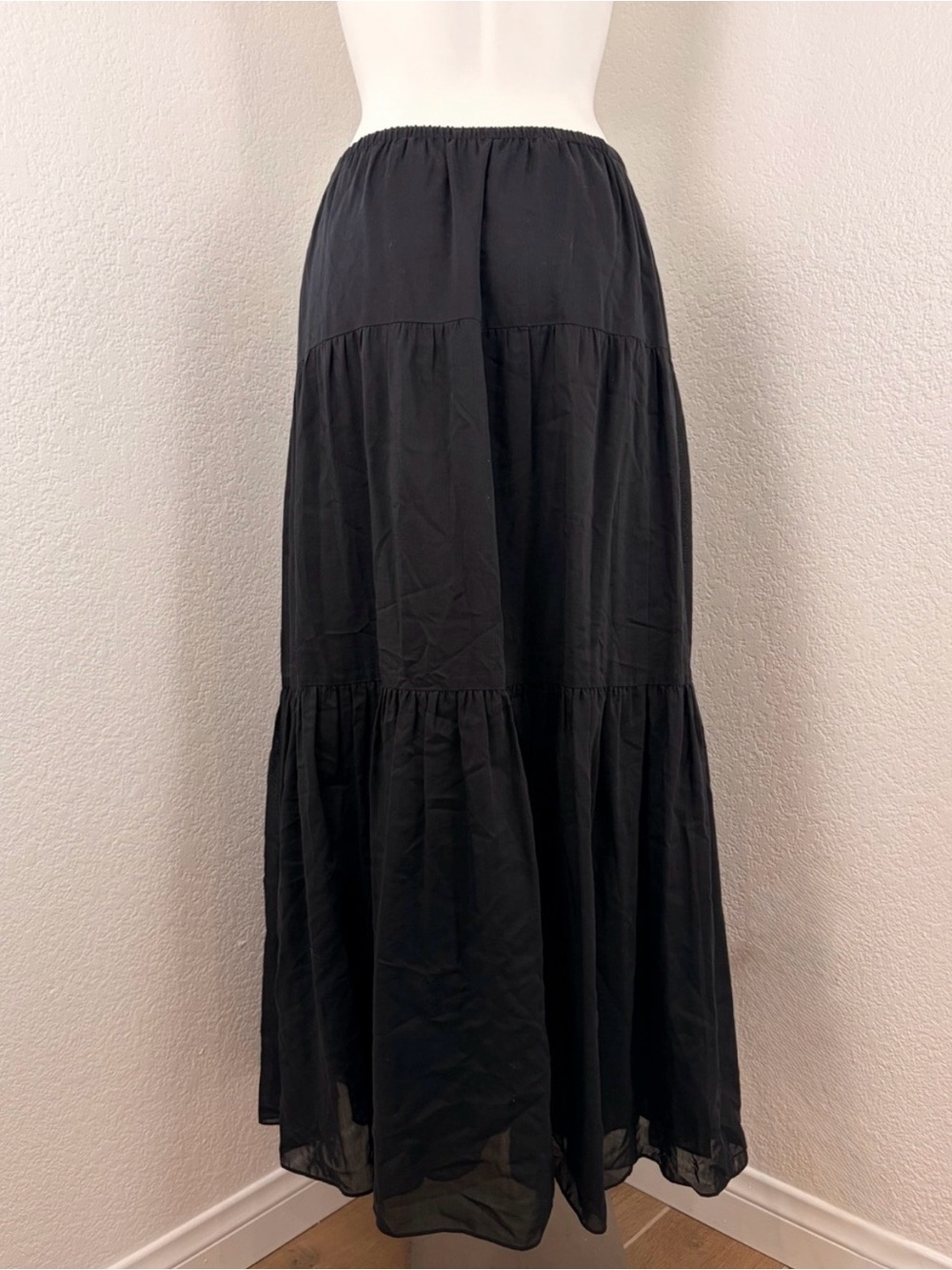 Talbots Black Silk and Cotton Tiered Maxi Skirt